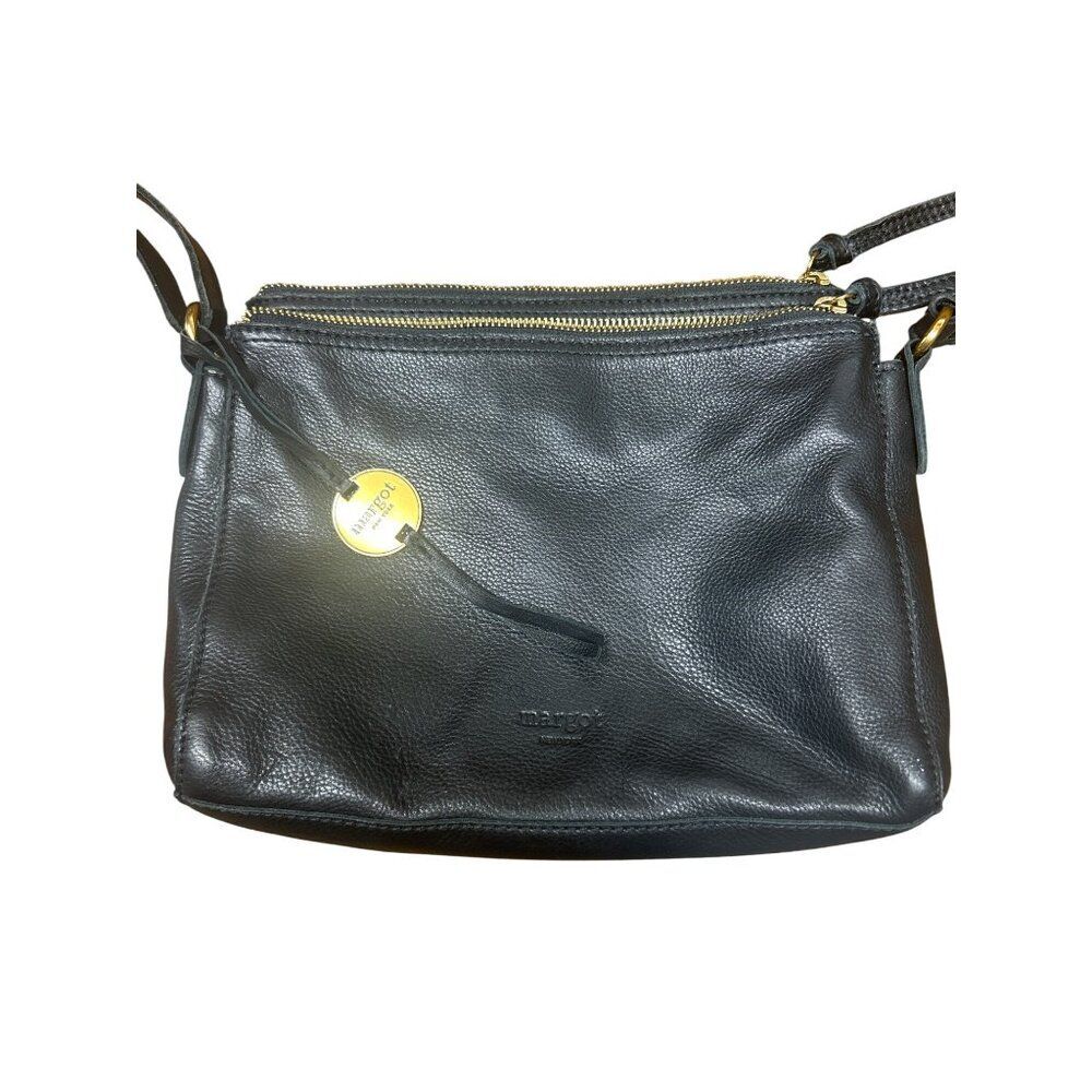Margot Black Leather Crossbody Bag With Gold Zipper & Adjustable Strap